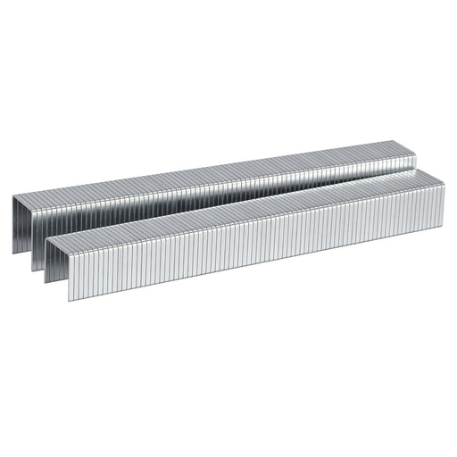 Two strips of Meite USA 20 gauge 1/2" crown galvanized upholstery staples displayed on a clean white background