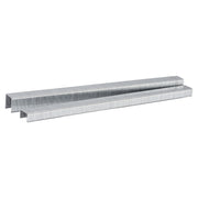 Two strips of Meite USA 22 gauge 3/8" crown galvanized upholstery staples displayed on a white background