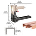 Meite USA ADCS-19 pneumatic closing stapler dimension on a white background, showing tool length, width, height and compatible staple size specifications