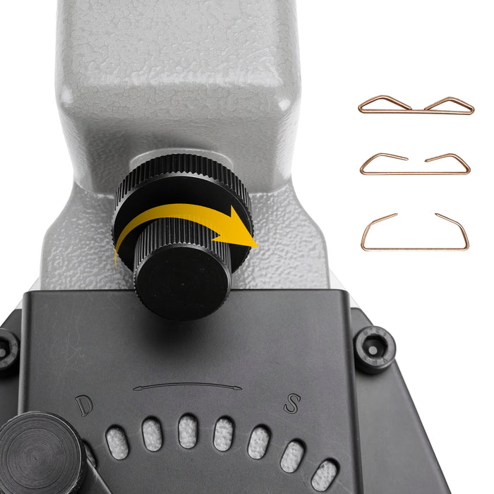 Meite USA HB3518 manual carton stapler staple adjustment mechanism close-up on a white background