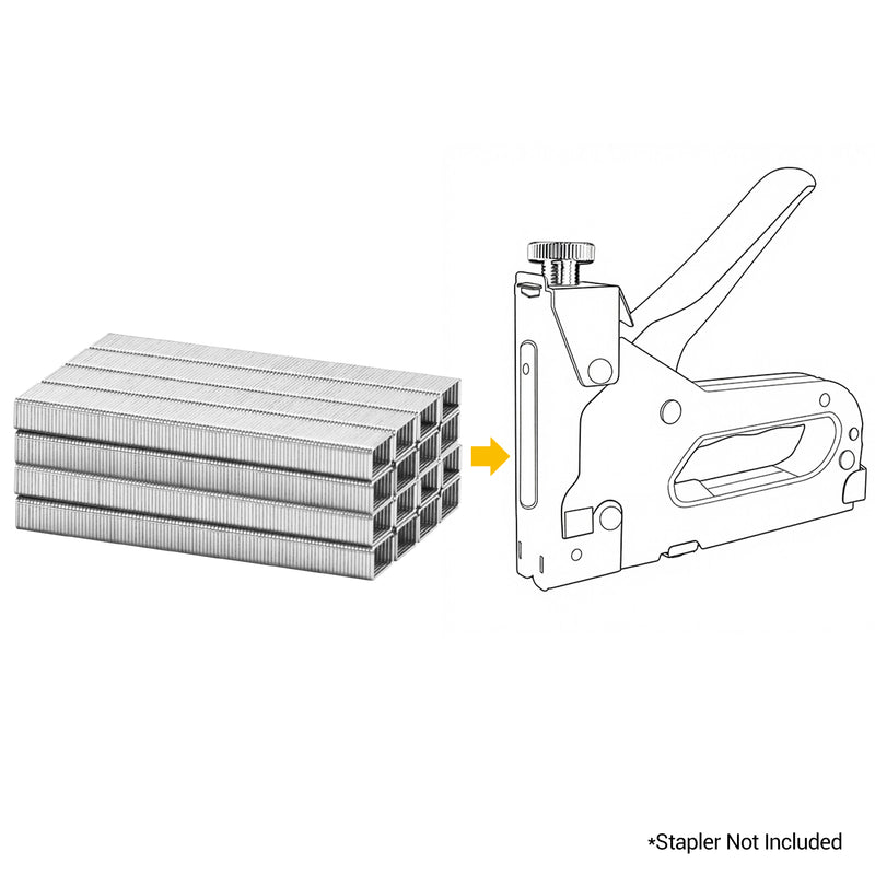 Meite USA JT21 staples stacked in a strip displayed with a compatible stapler line drawing on a white background