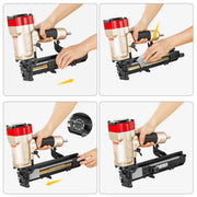 Meite USA PW2638-L 16Ga upholstery stapler loading steps, showing how to pull out the magazine and insert staples for quick reloading
