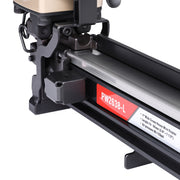Meite USA PW2638-L 16Ga upholstery stapler magazine close-up on a white background, showing the pull-out loading mechanism for quick staple reloading