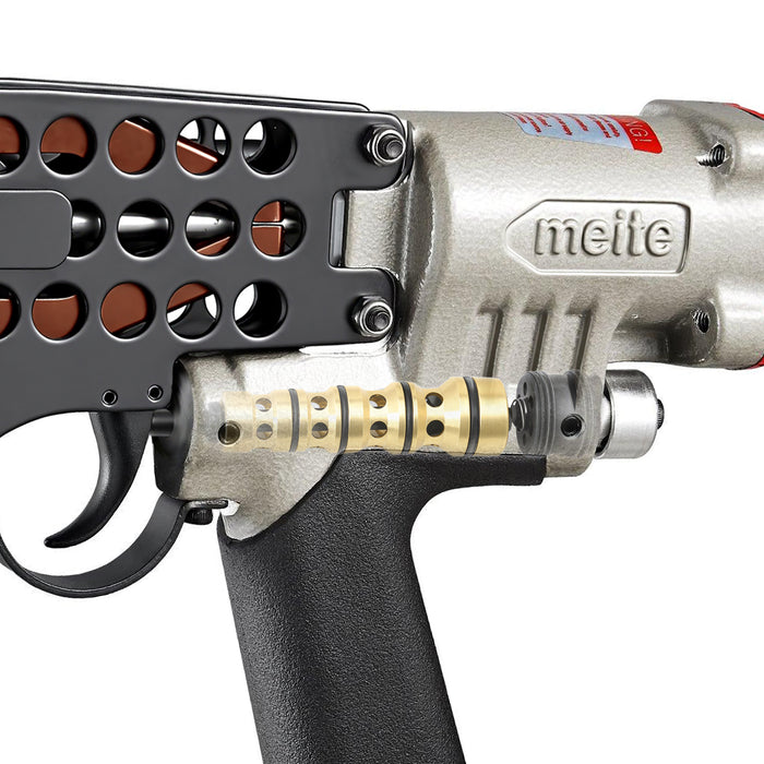 Detailed view of upgraded switch assembl Meite USA SC7C-I2 15Ga 3/4" Crown Pneumatic Hog Ring Tool