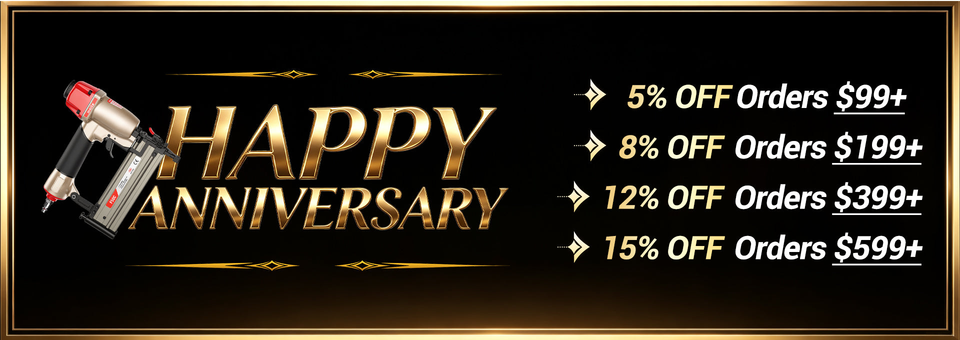 Meite USA anniversary sale with 5% off for the orders over $99, 8% off for the orders over $199, 12% off for the orders over $399, 15% off for the orders over $599