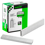 One box of meite USA 18 gauge 1/4" narrow crown 7/8'' length staples with 4000 pieces displayed on a white background, shown with two rows of staples in front