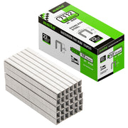 Meite USA 22Ga 3/8 inch crown 1/2'' length 304 stainless steel upholstery staples box with 10020 pieces displayed on a white background, shown with two rows of staples in front