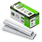 Meite USA 22Ga 3/8 inch crown 1/2'' length upholstery staples box with 10020 pieces displayed on a white background, shown with two rows of galvanized staples in front