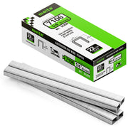 Meite USA 22Ga 3/8 inch crown 1/4'' length upholstery staples box with 10020 pieces displayed on a white background, shown with two rows of galvanized staples in front