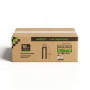 Meite USA case pack containing 10 boxes of meite USA 18 gauge 1/4" narrow crown 1'' length staples with 4000 pieces per box on a white background