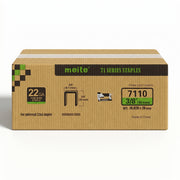 Meite USA case pack containing 20 boxes of 22Ga 3/8-inch crown 3/8'' length 304 stainless steel upholstery staples with 10020 pieces per box on a white background