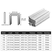 Size information of Meite USA 22 Gauge 3/8'' crown galvanized upholstery staples