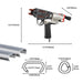 Length, width, height, and compatible hog rings of Meite USA SC7C-I2 15Ga 3/4" Crown Pneumatic Hog Ring Tool