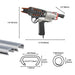 Length, width, height, and compatible hog rings of Meite USA SC7E-I2 15Ga 3/4" Crown Pneumatic Hog Ring Tool