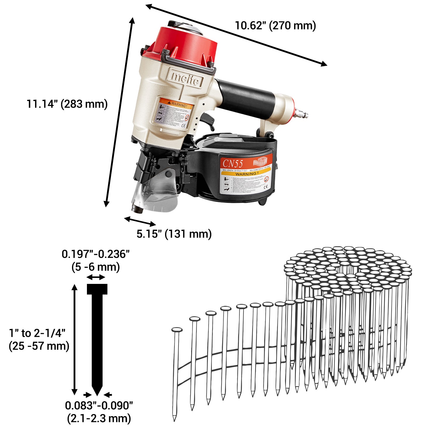 Meite USA CN55 15 Degree Pneumatic Coil Pallets Nailer for