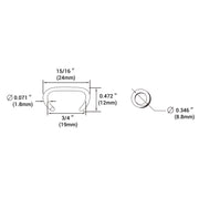 Sketch size information of Meite USA 15 gauge 3/4" crown hog rings, 8.8mm closure diameter, 3/4 inch inter crown, and 15/16 inch outer crown 