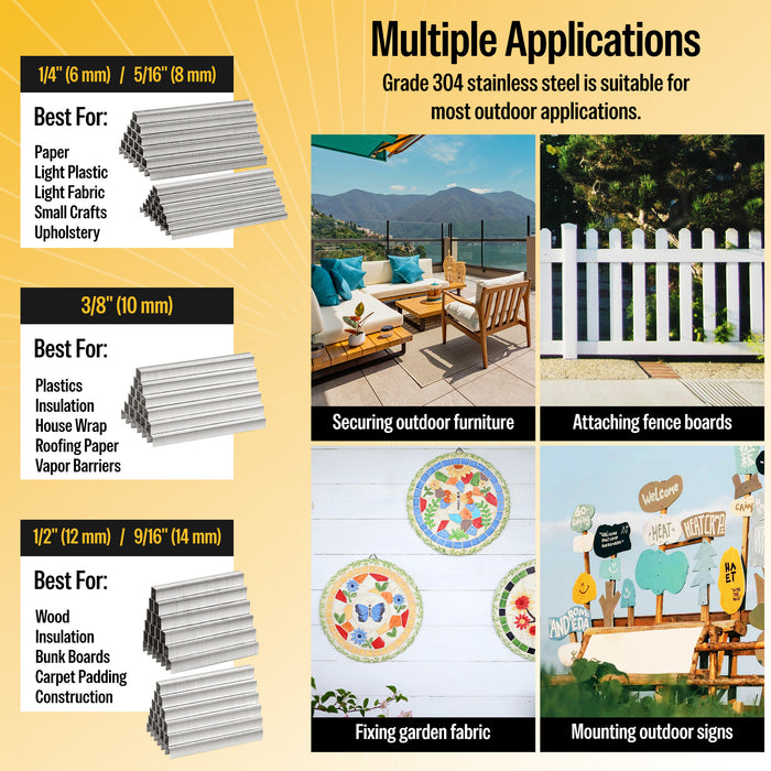 20Ga T-50 304 Stainless Steel Staples 3/8" Crown 1/4" to 1/2" Length