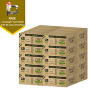 Meite USA 16 gauge 1-3/4 inch length finish nails, 20 cases at 10 boxes per case, displayed with one included 16 gauge finish nailer on a white background
