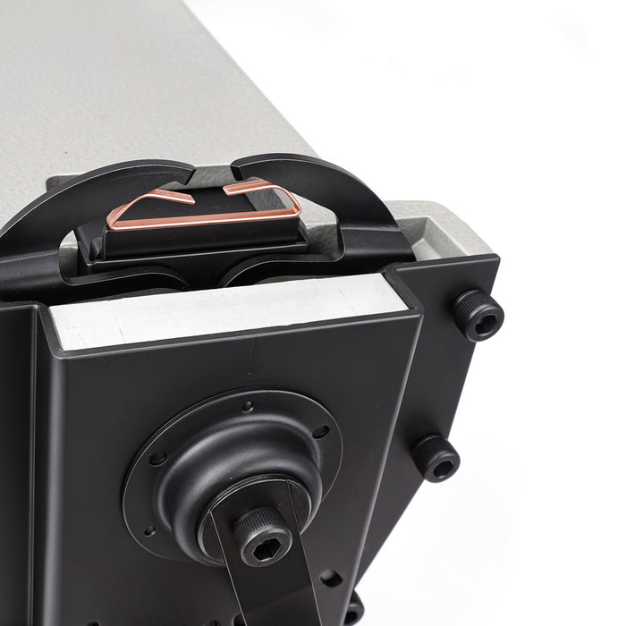 Close-up of meite USA HB3518 carton stapler staple adjustment mechanism on a white background