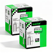 Two boxes of meite USA 18 gauge 1/4" narrow crown 1-1/2'' length staples with 8000 pieces displayed on a white background