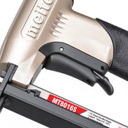 Close-up of the trigger section of the meite USA MT8016S 21Ga 1/2'' crown pneumatic upholstery stapler