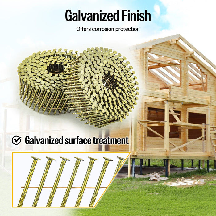 2" x .099" Coil Siding Nails - Bright Yellow Coating Screw Shank