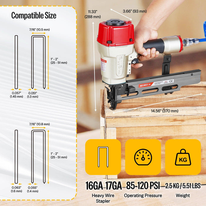 MT-N851-H 16Ga Pneumatic Upholstery Stapler 7/16" Crown - Single or Contact Firing