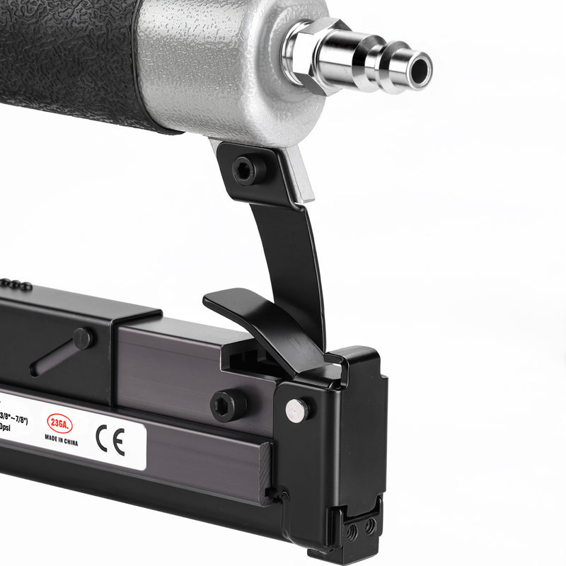 Close-up of fast nail reloading system on meite USA P622C 23 gauge pneumatic pin nailer