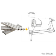 Meite USA 22 Gauge 3/8'' crown 316 stainless steel upholstery staples with a compatible stapler line drawing on a white background