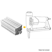 Meite USA 22 Gauge 3/8'' crown galvanized upholstery staples with a compatible stapler line drawing on a white background