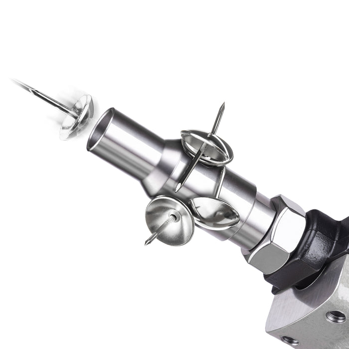 Close-up of the magnetic sleeve of meite USA 0960 decorative tack nailer.