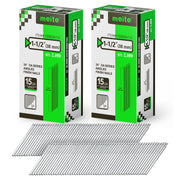 Two retail boxes of Meite USA 1-1/2 inch 38 mm 15 gauge 34 degree angled finish nails, 2,000 galvanized nails per box