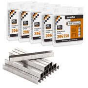 Five retail packs of meite USA 20 gauge T50 304 stainless steel staples with 3/8-inch crown and 1/2-inch legs, 1,512 per pack and 7,560 total, on a white background