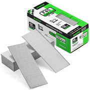 One box and nail strips of meite USA 18 gauge galvanized brad nails with 1-3/4-inch length and 5,000 nails on a white background