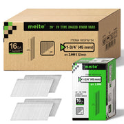 Case of Meite USA 1-3/4 inch angled finish nails containing 12 retail boxes of 2,000 nails each, with one inner box displayed