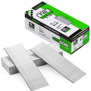 One box and nail strips of meite USA 18 gauge galvanized brad nails with 1-9/16-inch length and 5,000 nails on a white background