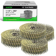 One case and multiple coils of meite USA 15-degree, 1-1/2-inch ring shank siding nails with 40 rolls and 14,000 nails total