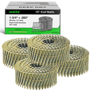 One case and multiple coils of meite USA 15-degree, 1-3/4-inch ring shank siding nails with 40 rolls and 14,000 nails total