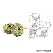meite USA 15-degree coil siding nails shown with a compatible pneumatic coil nailer, with the nailer not included