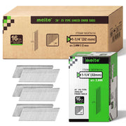 Case of Meite USA 1-1/4 inch 16 gauge 20 degree FN-type angled finish nails containing 12 boxes of 2,000 nails each, with one inner box displayed