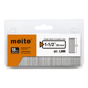 One retail pack of meite USA 18 gauge 304 stainless steel brad nails with 1-1/2-inch legs, 2,000 count, on a white background