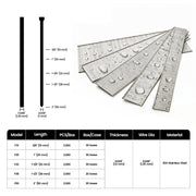 Size guide for meite USA 18 gauge 304 stainless steel brad nails in 3/4-inch to 2-inch lengths
