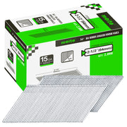 Meite USA 2-1/2 inch 15 gauge 34 degree angled finish nails, galvanized collated strips in a 2,000-count box