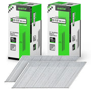 Two retail boxes of Meite USA 2-1/2 inch 64 mm 15 gauge 34 degree angled finish nails, 2,000 galvanized nails per box