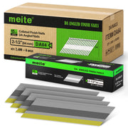 Case of Meite USA 2-1/2 inch angled finish nails containing 6 retail boxes of 2,400 nails each, with one inner box displayed