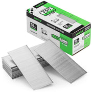 One box and nail strips of meite USA 18 gauge galvanized brad nails with 2-inch length and 5,000 nails on a white background