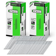 Two retail boxes of Meite USA 2 inch 50 mm 15 gauge 34 degree angled finish nails, 2,000 galvanized nails per box