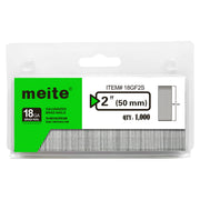 One pack of meite USA 18 gauge galvanized brad nails with 2-inch length and 1,000 nails on a white background