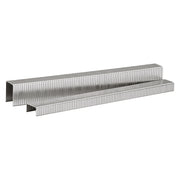 Two strips of meite USA 20 gauge T50 304 stainless steel staples in different leg lengths on a white background