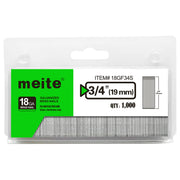 One pack of meite USA 18 gauge galvanized brad nails with 3/4-inch length and 1,000 nails on a white background